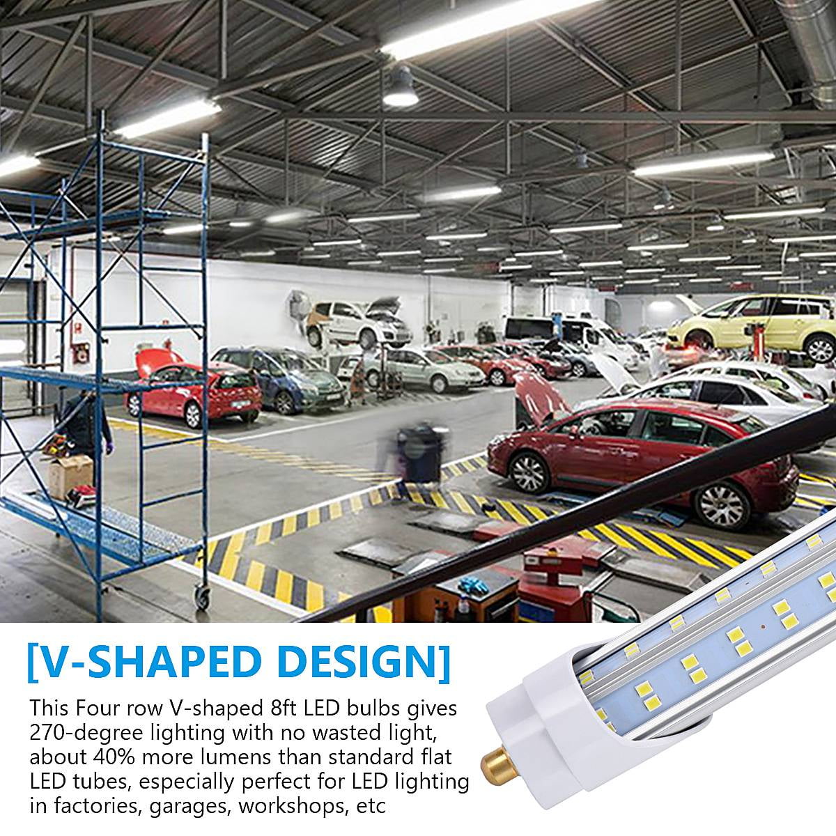 20 PCS T8 T10 T12 8FT LED Tube Light Bulbs, 150W 18800LM, 6000K Cold White, Single Pin Fa8 LED Replacement for Fluorescent Fixture, Clear , Ballast Bypass, Warehouse Workshop Garage Lights