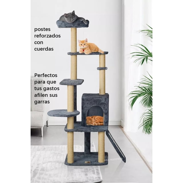 Torre Árbol Rascador para Gato con Casa Gris 132 cm