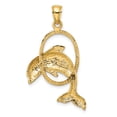 thumbnail image 4 of 14K Yellow Gold Polished Textured Finish Dolphin Jumping Through Hoop Charm Pendant, 4 of 4