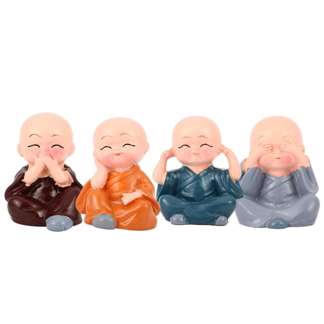 Estatua de estatuilla de monje pequeño y bonito, escultura de resina, manualidades decorativas para el hogar y la Oficina, 4 Uds.