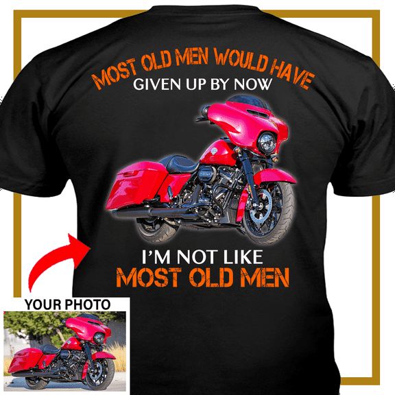 Motorcycle Personalized T-shirt, Biker custom photo t-shirt, grandpa old man motorcycle t-shirt gift for bikers Print on the back, grandpa old man motorcycle t-shirt (RACE7V2)