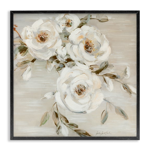 Stupell Industries Neutral Rose Trio Floral Painting Black Framed Art Print Wall Art, 12 x 12