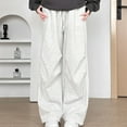 thumbnail image 5 of Sakmal Wide Leg Women's Pants Cargo Back to School Casual Sweatpants Plain Full Length White High Waisted Pants, 5 of 6