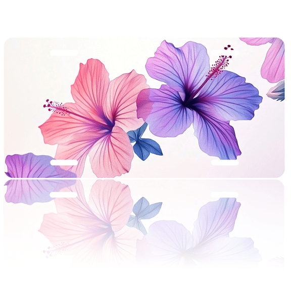 1 Pcs 2D Flat License Plate Covers & Frames, Hibiscus Flowers For Decorative Front, Waterproof For Decoration Aluminum License Plate Covers & Frames Cover For Men Women, 12" X 6"