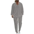 thumbnail image 2 of Zylanna Men's Casual Outfit Sets, 2 Piece V-Neck Elastic Waist Long Sleeve Pullover + Pants Sets for Men Gray, 2 of 6