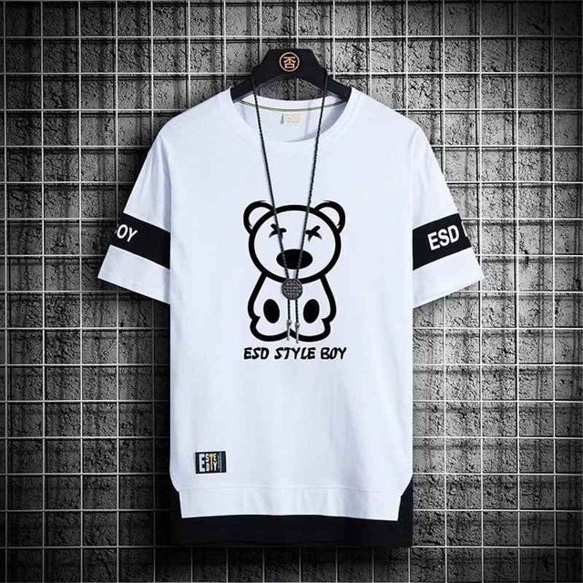 M-XXXL Nueva Camiseta De Manga Corta Para Hombres Hip Hop Estilo Streetwear Moda Suelta Tops Cuello Redondo Masculino Gráfico Camisetas Casual Tendencia Oversize Camisa Color Negro Blanco Ropa