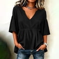thumbnail image 4 of ClodeEU Women's Deep V Neck Ruffle Babydoll Blouse,Short Flare Sleeve Loose Peplum Tunic Top Black,Women's Plus L, 4 of 5