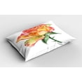 thumbnail image 2 of Ambesonne Rose Pillow Sham, Lively Petals Botany Art, 36" X 20", Green Orange Coral, 2 of 2
