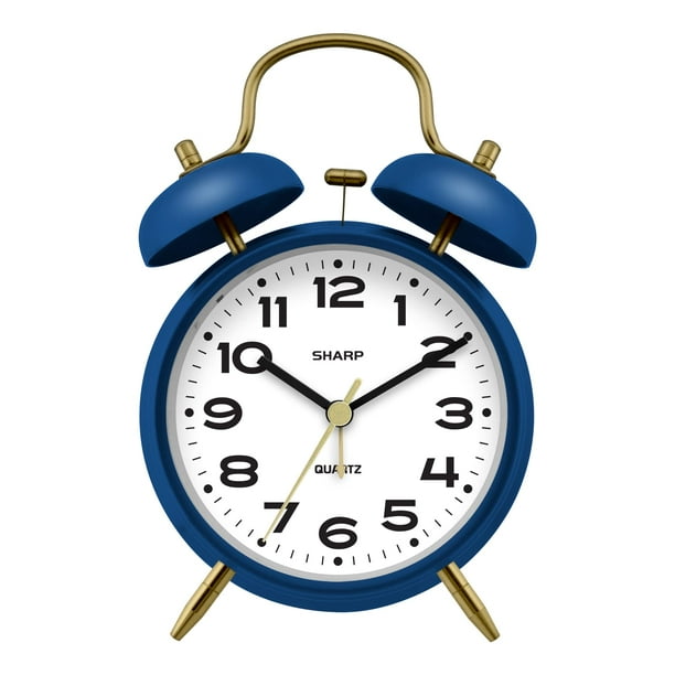 Reloj despertador Sharp Twin Bell Loud, color azul marino mate, funciona con pilas