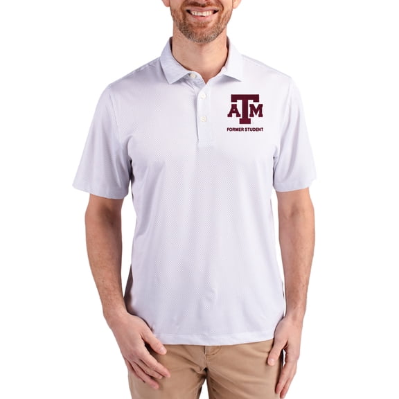 Men's Cutter & Buck White Texas A&M Aggies Pike Eco Symmetry Print Stretch Polo