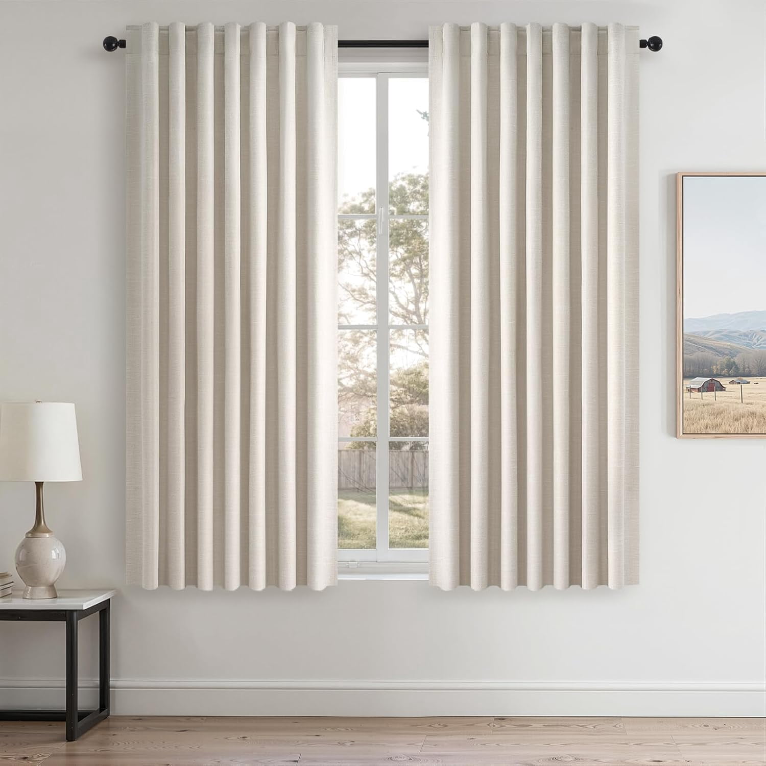 Cream Linen Blackout Curtains 84 Inch Long for Bedroom and Living Room, Ivory Pinch Pleat Full Blackout Drapes, Farmhouse Boho Style Window Treatments, Neutral 52 X 84 Inches