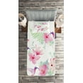 thumbnail image 2 of Ambesonne Hummingbirds Quilted Coverlet 2 Pcs, Flowers Wild Nature, Twin Size, Pale Green and Pale Pink, 2 of 2