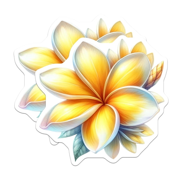 (2 Pack) Plumeria Flower Stickers - Tropical Bloom Decal - Hawaiian Blossom Art - 5" On Longest Side - Sticks to Smooth Flat Surfaces - Made in USA - BMCS21962