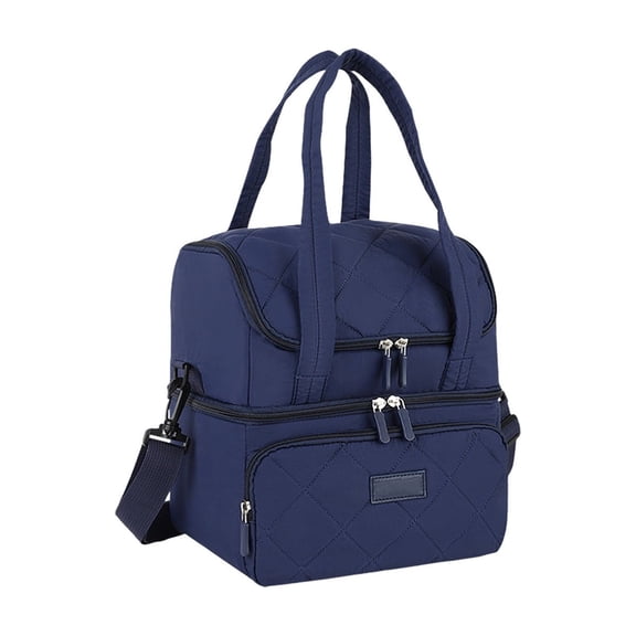 Double Layer Insulated Lunch Bag - Multi - Functional Portable Tote, Nylon Material, Compact Design for Office, Picnic, and Outdoor Use, Waterproof & Easy to Clean,Navy