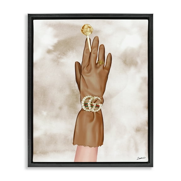Stupell Industries Tan Glamorous Glove Fashion Painting Black Floater Framed Canvas Art Print Wall Art, 17 x 21