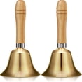 thumbnail image 1 of 2 Pieces Solid Brass Hand Call Bells with Wooden Handle Handbells Loud Ringing Bell Solid Brass Wooden Handle Bell Hand Held Service Bell Animal Bell Decoration (3.15 x 3.15 x 5.9), 1 of 5