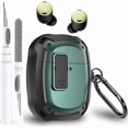 thumbnail image 1 of Chenchen for Google Pixel Buds Pro/Pro 2 Case Cover with Lock Clip & Cleaner Pen 2022/2024, Shockproof Protective Hard Shell Skin with Carabiner Men Women - Black/Green, 1 of 1
