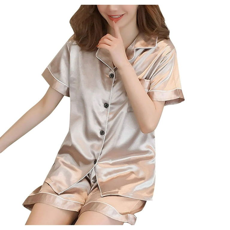 SDNall Womens Silk Satin Pajamas Set Two-Piece Sleepwear Loungewear  Button-Down Sets 