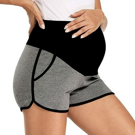 

LYXSSBYX Pregnancy Clothes Shorts Maternity Solid Strip Splicing Protect Abdomen Pregnant Woman Shorts Pants