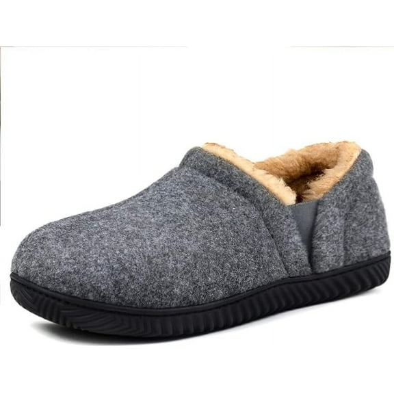 Zizor Men's Fuzzy Wool Fleece Elastic Side Bootie Slipper with Memory Foam