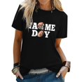 thumbnail image 2 of TSADFHJI Hauts Femmes Tendance Sortie T-Shirt à Manches Courtes Col Rond Imprimé Lettre Rugby TG Noir, 2 of 5