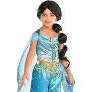 Party City Princess Jasmine Ponytail Wig Halloween Accessory for Children, Aladdin, with Rhinestone-Studded Gold Charms