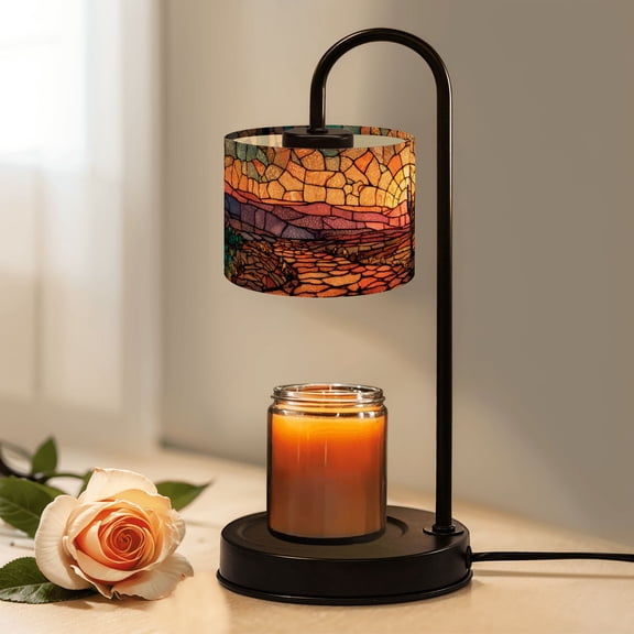 Candle Warmer Lamp with Timer, Intricate Textured Stained Glass Depicting Desert Non-slip Wireless Remote Control Wax Melts Warmer with 4 Bulbs for Home Office Dorm, Birthday Gifts for Women