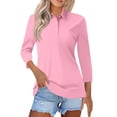thumbnail image 2 of Women's Polo Shirts 3/4 Length Sleeve Tops Collared Button Down Golf Tee Casual Spring Summer Work T Shirts Pink L, 2 of 5