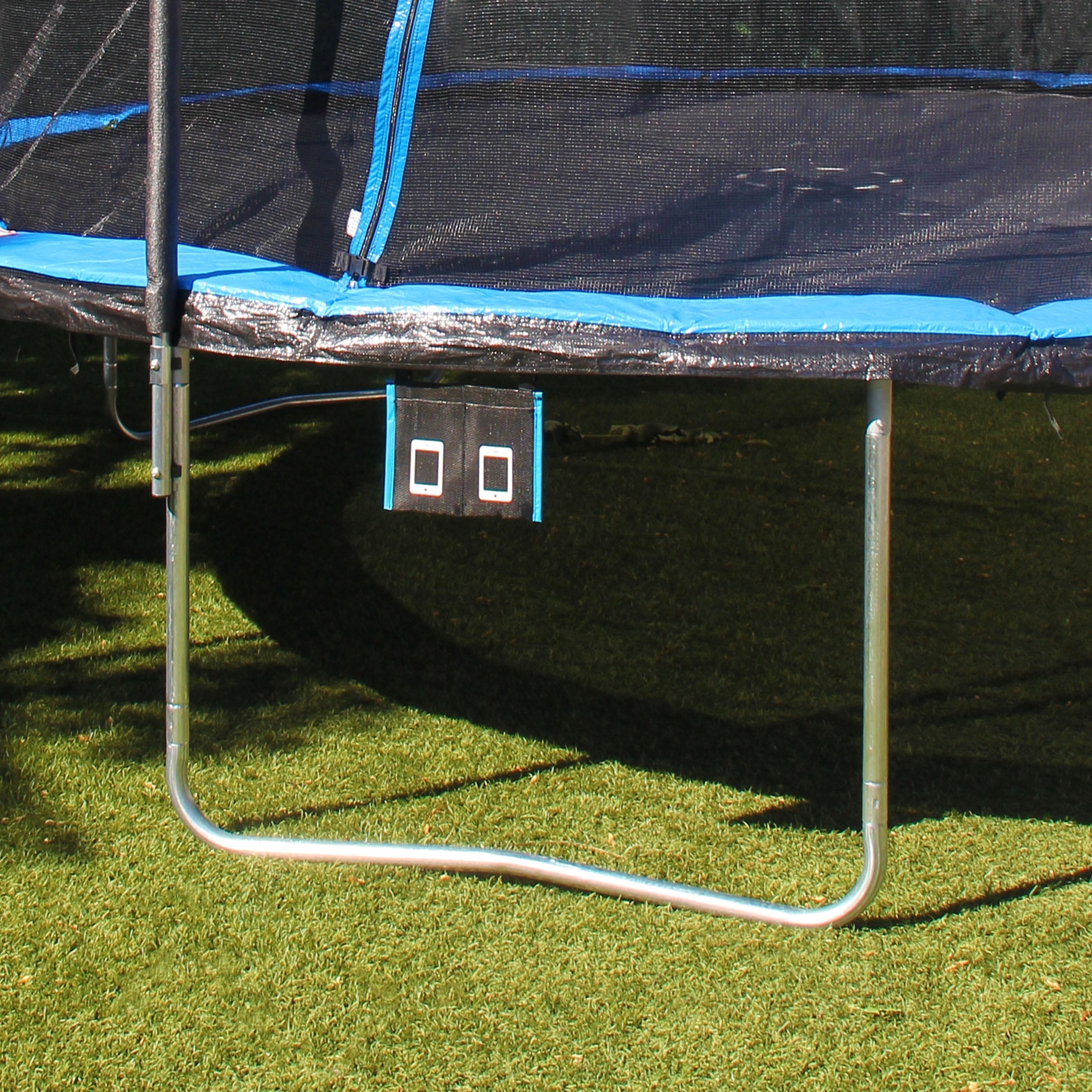 Sportspower Phone Holder for Trampoline: UV Resistant Phone Holder for Trampolines, Holds Up to 2 Phones, Clips onto Trampoline Pole up to 2" Diameter, Black/Blue