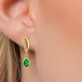 thumbnail image 3 of Gem Stone King 14K Yellow Gold Green Nano Emerald and Lab Grown Diamond Earrings for Women | 0.85 Cttw | Gemstone May Birthstone | Oval 6X4MM, 3 of 6