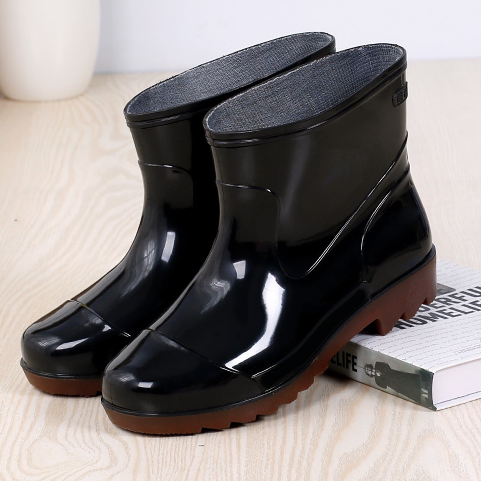 Tuphregyow Unisex Waterproof Rubber Rain Boots, Lightweight Non slip Mud Garden Boots for Outdoor Work and Fishing Comfortable Shin High Design Brown 41
