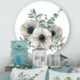 thumbnail image 2 of Designart 'Eucalyptus Leaves With White Anemone Bouquet' Traditional Circle Metal Wall Art 23x23 - Disc of 23, 2 of 5