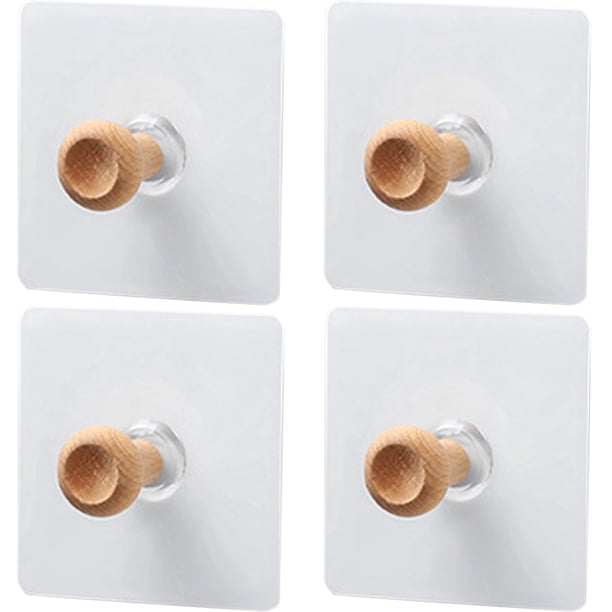 ColoMX 4 piezas de pared ganchos de madera de madera adhesiva toalla de toalla ganchos de ropa ganchos de baño
