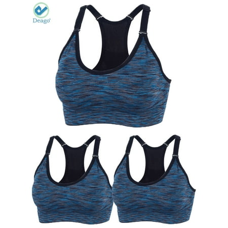 

Deago 3 Pack Sports Bra for Women Space Dye Racerback Removable Pads for Yoga Running Fitness Workout (Blue L)