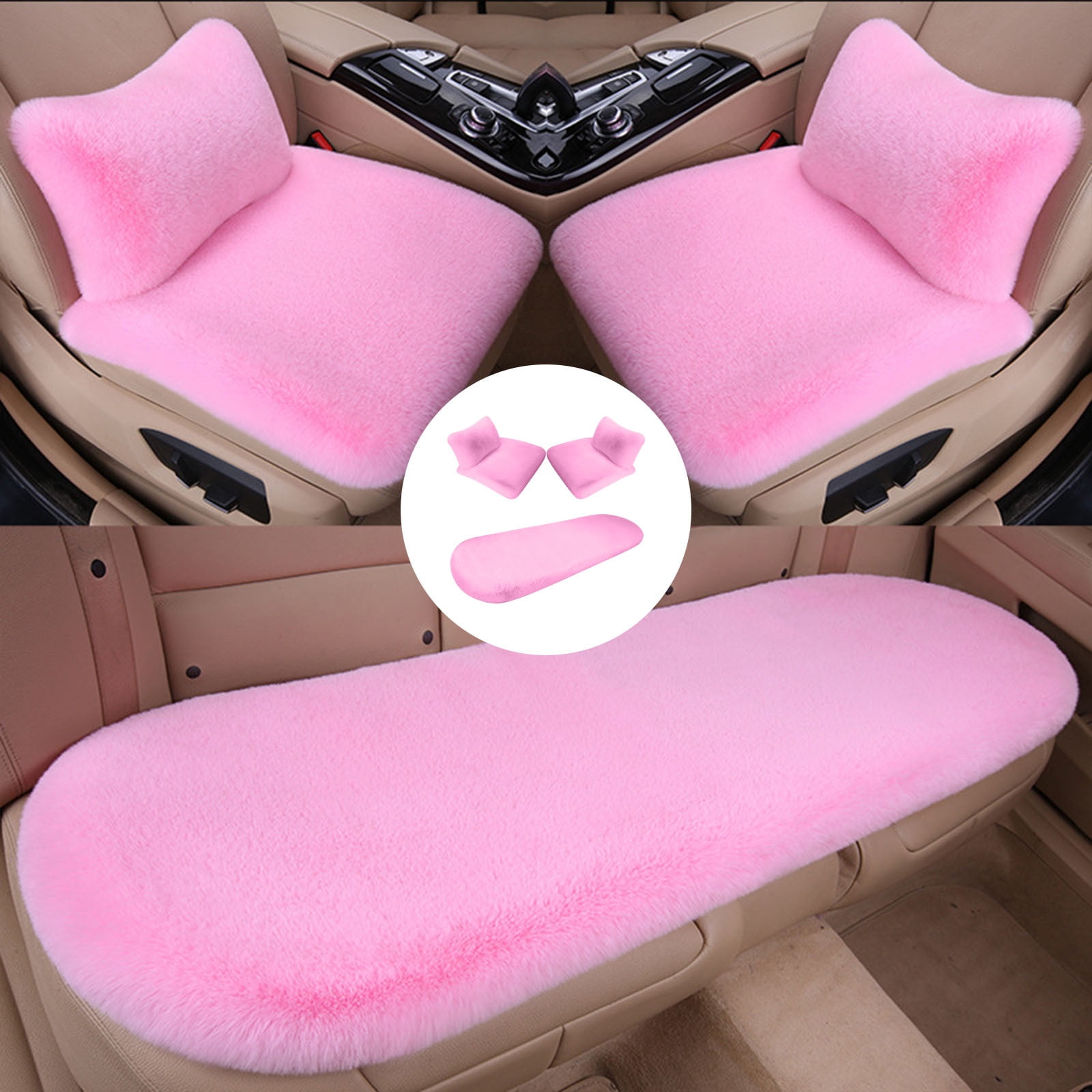 geerera 5Pcs Car Front Rear Seat Cushion with lumbar pillows, Soft Warm Winter Auto Seat Cover, Vehicle Seat Protector Pad With Non-Slip Backing, Car Accessories for Home and Office Chair