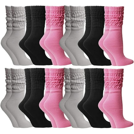 

12 Pack Yacht & Smith Womens Cotton Slouch Socks Womans Knee High Boot Socks (Pink Black Gray)