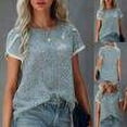 thumbnail image 1 of Chemises à Manches Courtes pour Femmes Hauts d'Été Tendance 2023 Mode Femmes Décontracté Imprimé Col Rond Pulls Blouse à Manches Courtes T-Shirt Hauts, 1 of 9