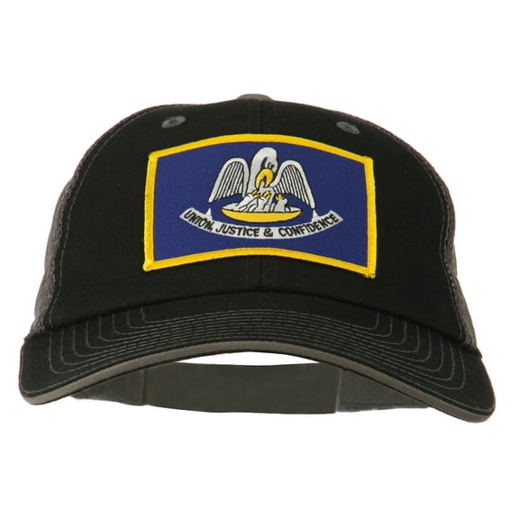 Big Mesh State Louisiana Patch Cap - Black Grey XL-3XL