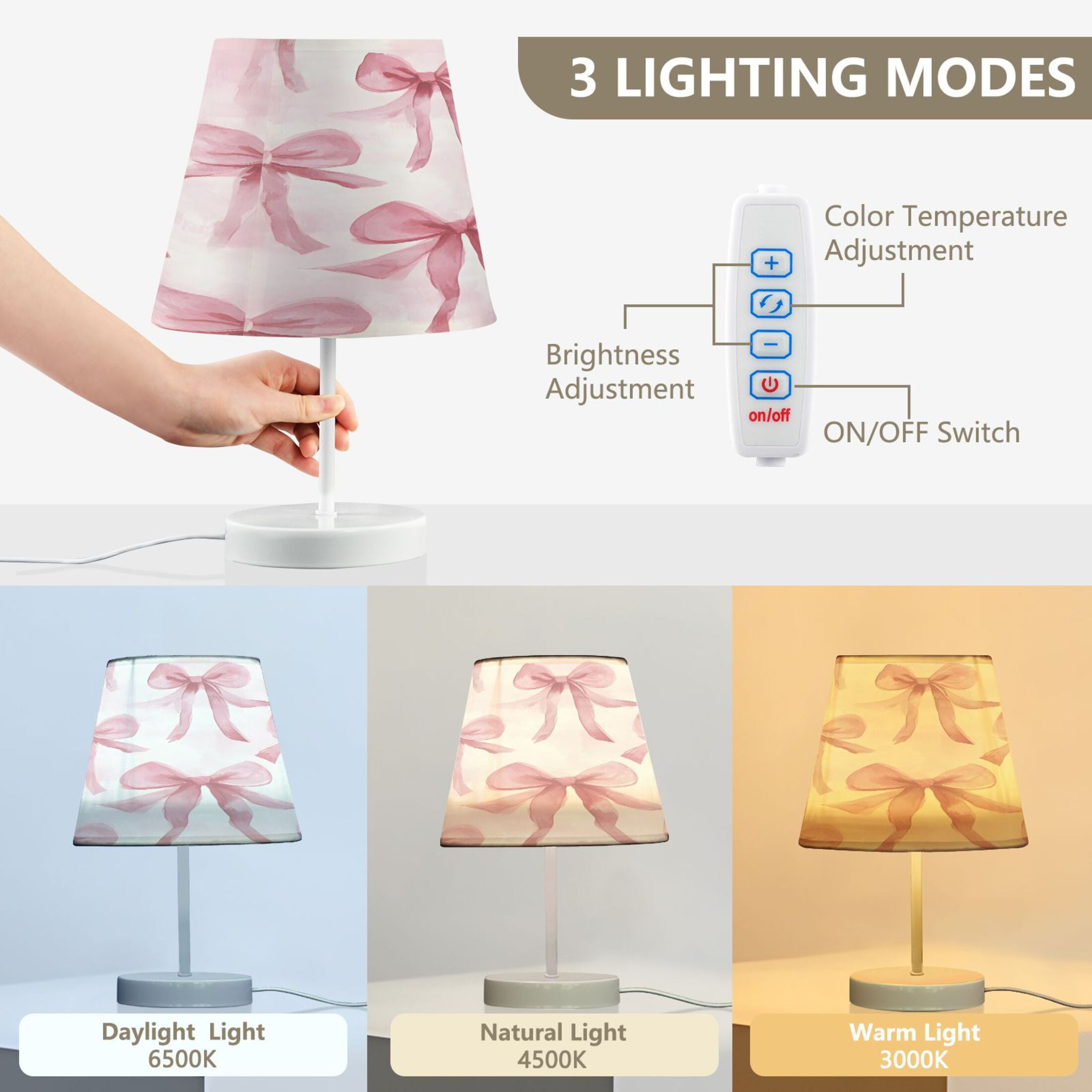 Ryvnso LED Bedside Table Lamp Watercolor Bow Bedroom Desk Lamps Nightstand Lampshade M