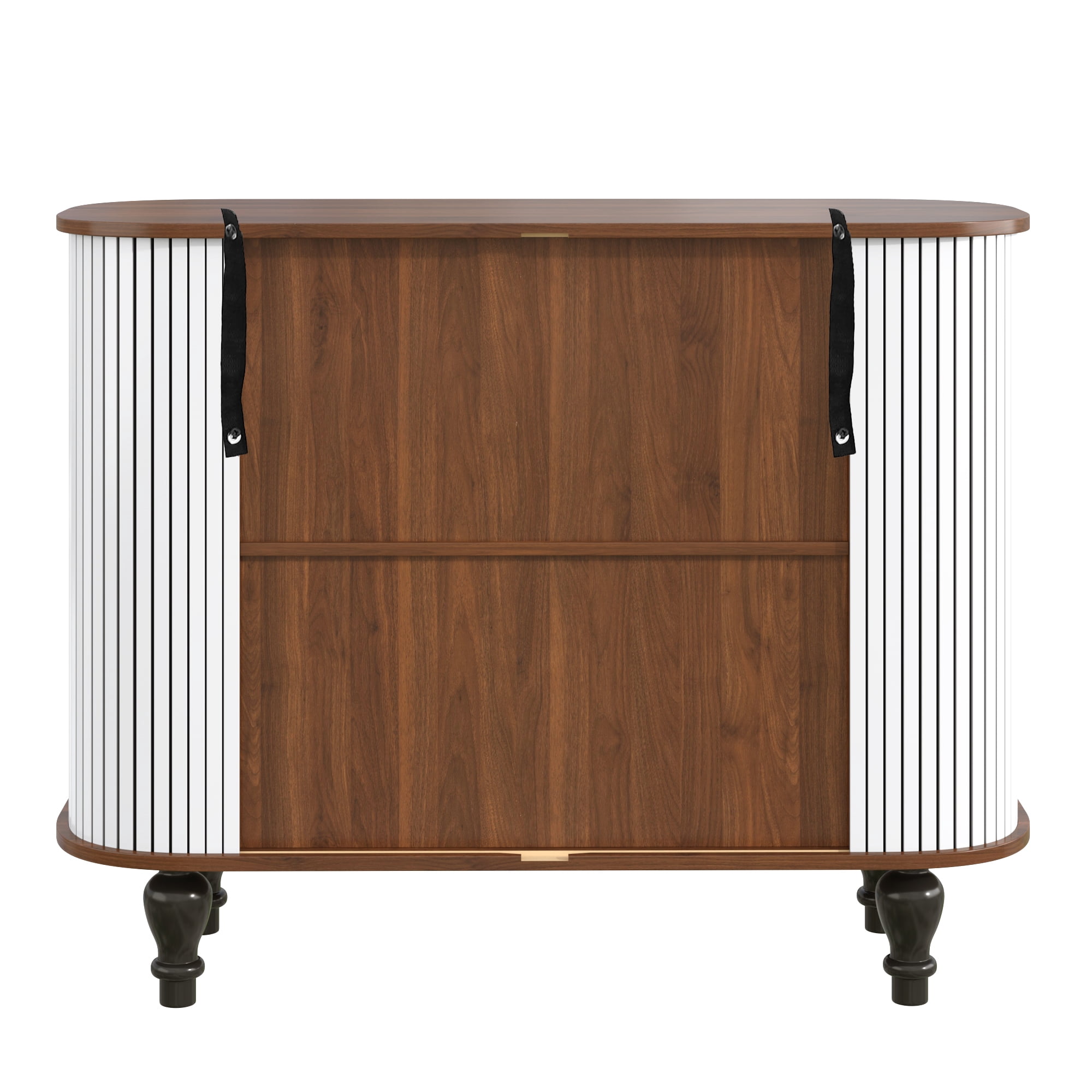 Aukfa 39" Mid-Century Modern Fluted Bar Cabinet with Large Drawer, Black Liquor & Coffee Bar Station with 6 Wine Rack,White