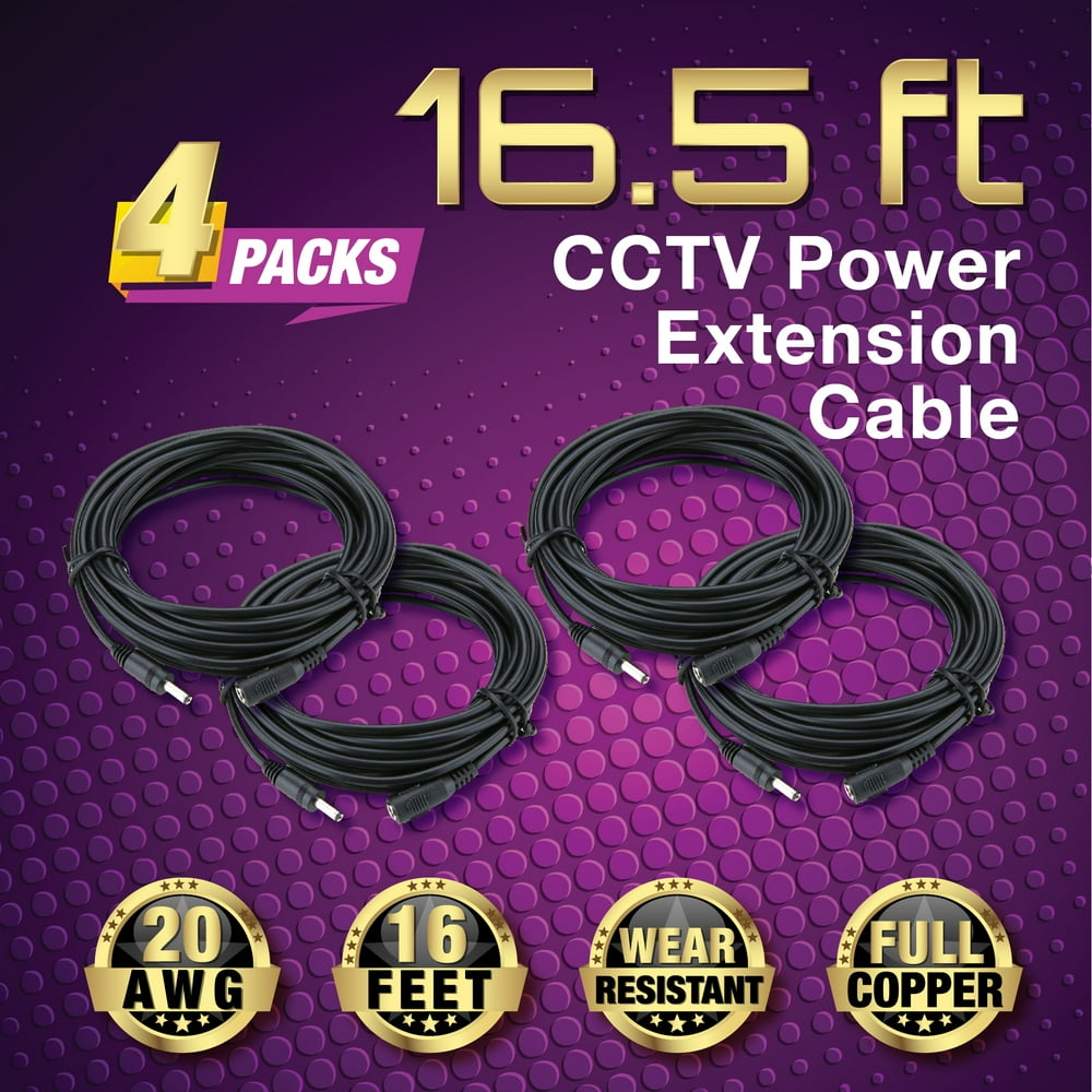 4pks of 16.5ft DC Power Supply Extension Cable for CCTV 5.5x2.1mm