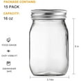 thumbnail image 2 of 16pack 16oz Mason Jars with Airtight Lids and Bands, Regular Mouth Pint Canning Jars, Clear Glass Ideal for Canning, Pickling, Meal Prep, Jam, Honey, Shower/Wedding Favors, Labels & Pen Included, 2 of 3