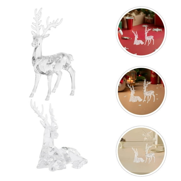 ELAYARD 2Pcs Clear Acrylic Reindeer Ornaments Decorative Deer Figurines for Holiday Home Decor