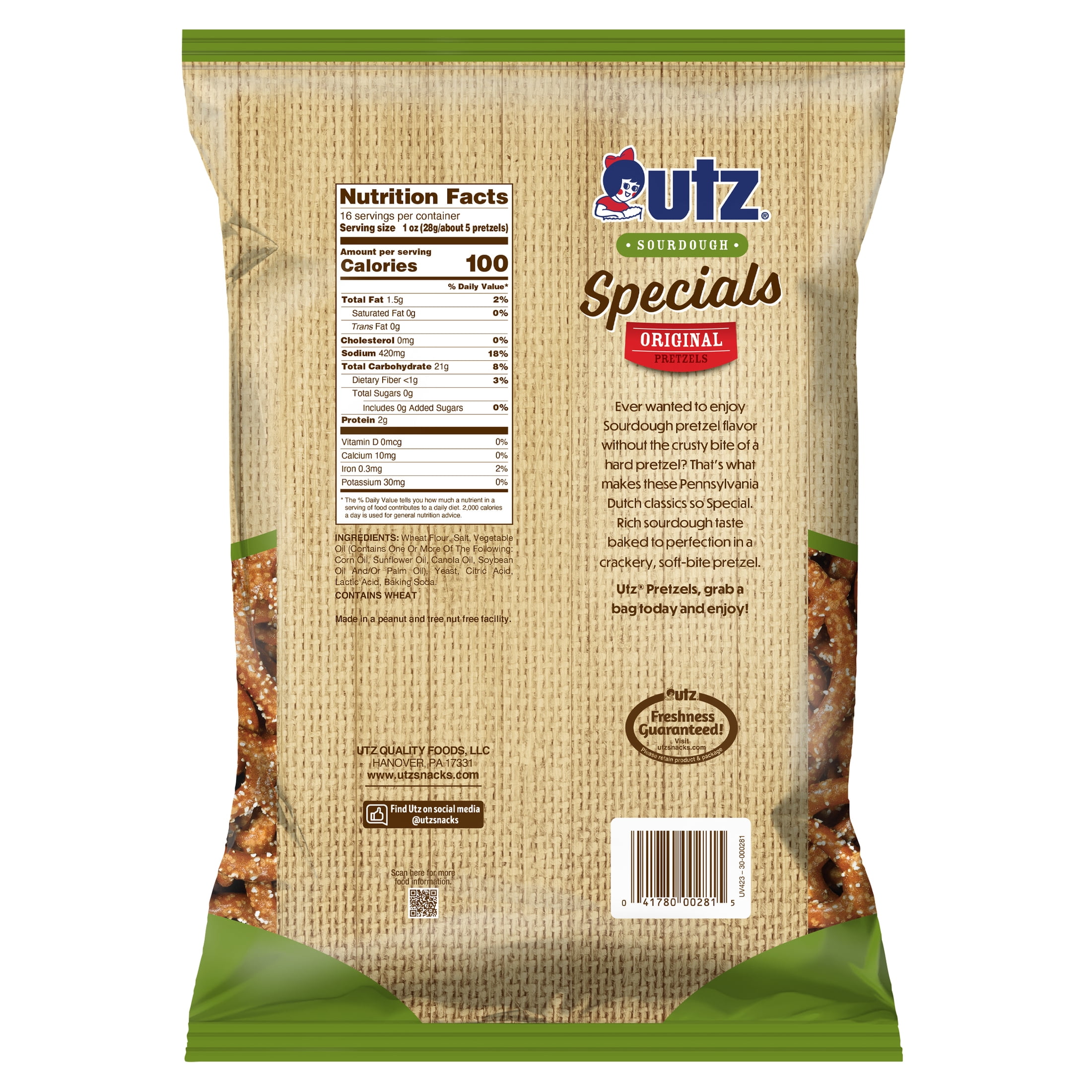(3 pack) Utz Sourdough Specials Original Pretzels, 16 oz Bag