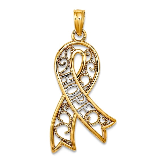 13mm 14k Two-tone Gold Filigree Ribbon With White Hope Two-color Charm Pendant Necklace for Women
