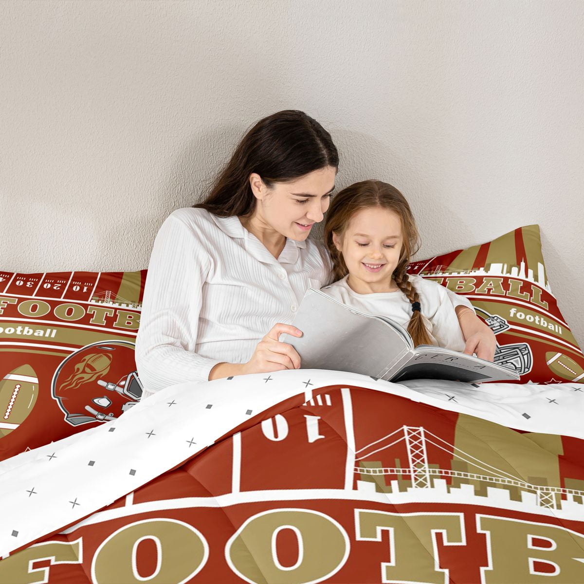 Erosebridal Football Bedding Set Full Size San Francisco Comforter Set American Football Gifts for Football Fans Women Men Football City Comforter Rugby Sports Duvet Set Bedroom Decor