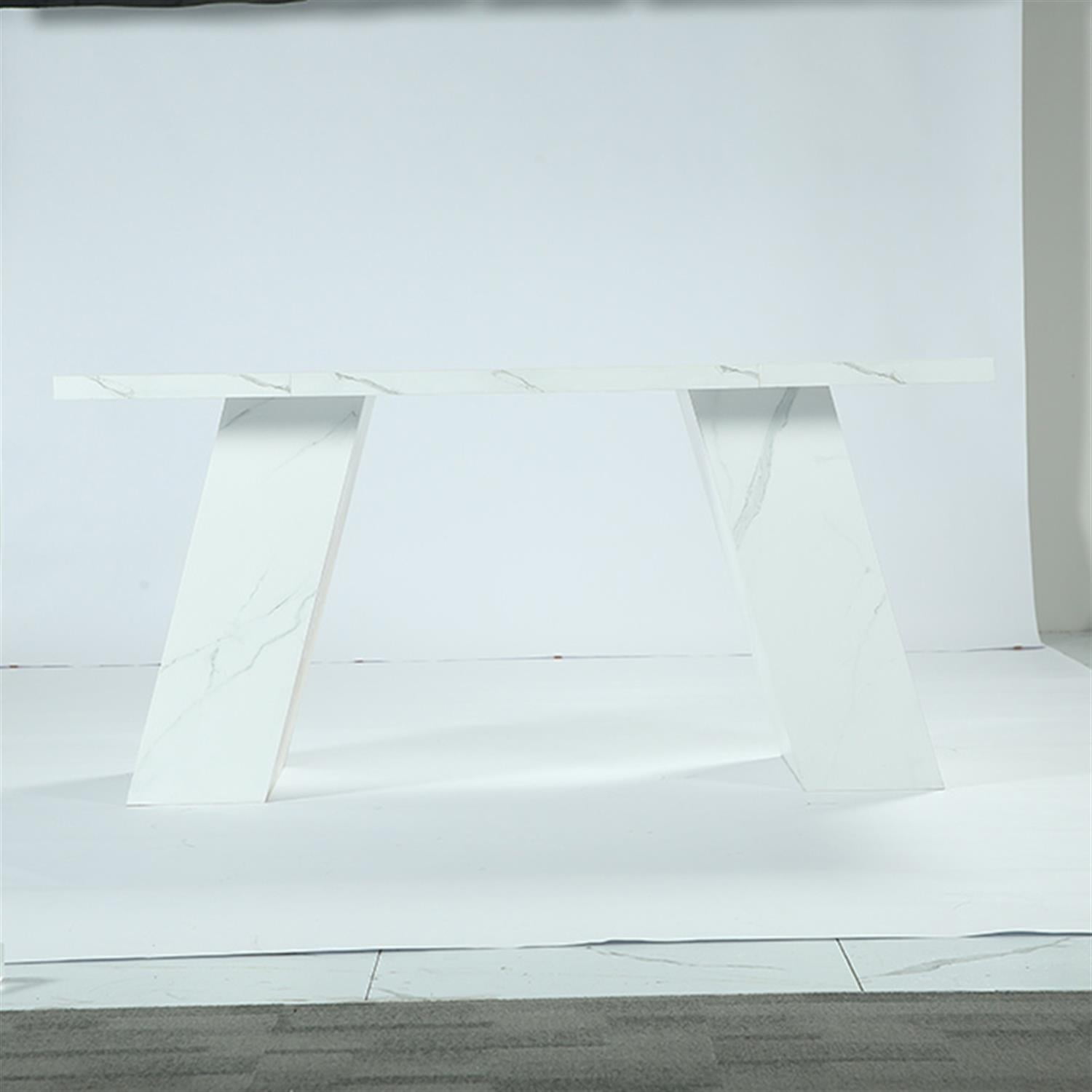 Demi Bonn Modern Dining Table, 63" Faux Marble Kitchen Dinner Table for 4-6 for Dining Room, Home Office, Living Room Furniture, White