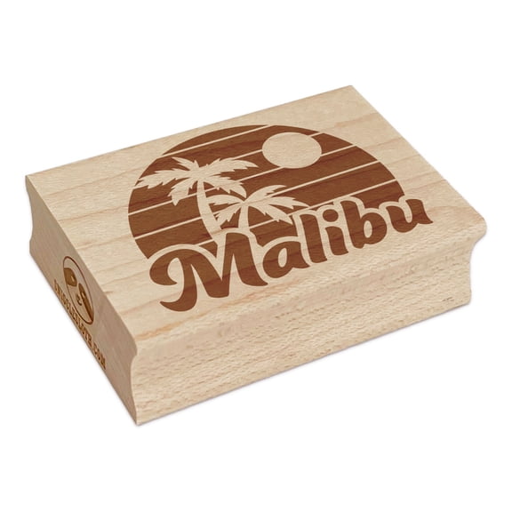 Malibu Destination Tropical Sunset with Palm Trees Rectangle Rubber Stamp Stamping Scrapbooking Crafting - Small 1.7in