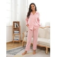 thumbnail image 4 of ANLIQI Women's 100% Cotton Long Sleeve Pajama Sets Button Down Notched Collar Sleepwear Soft Lounge Pjs with Pockets (Pink,M), 4 of 7