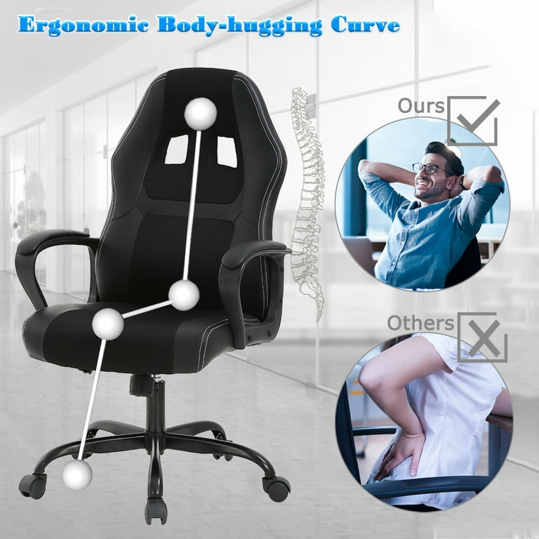 Ergonomic Computer Gaming Chair PU Leather Desk Chair with Lumbar Support,  Swivel Office Chair Executive Chair with Padded Armrest and Seat Cushion  for Gaming, Study and Working 